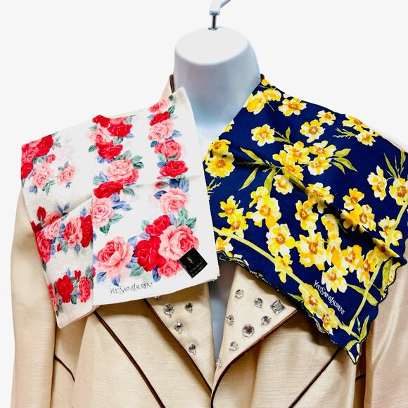 2) New  Beautiful YSL MiniScarf/Handker cotton 19 "  Purple  Pink Floral (61 - Picture 4 of 14